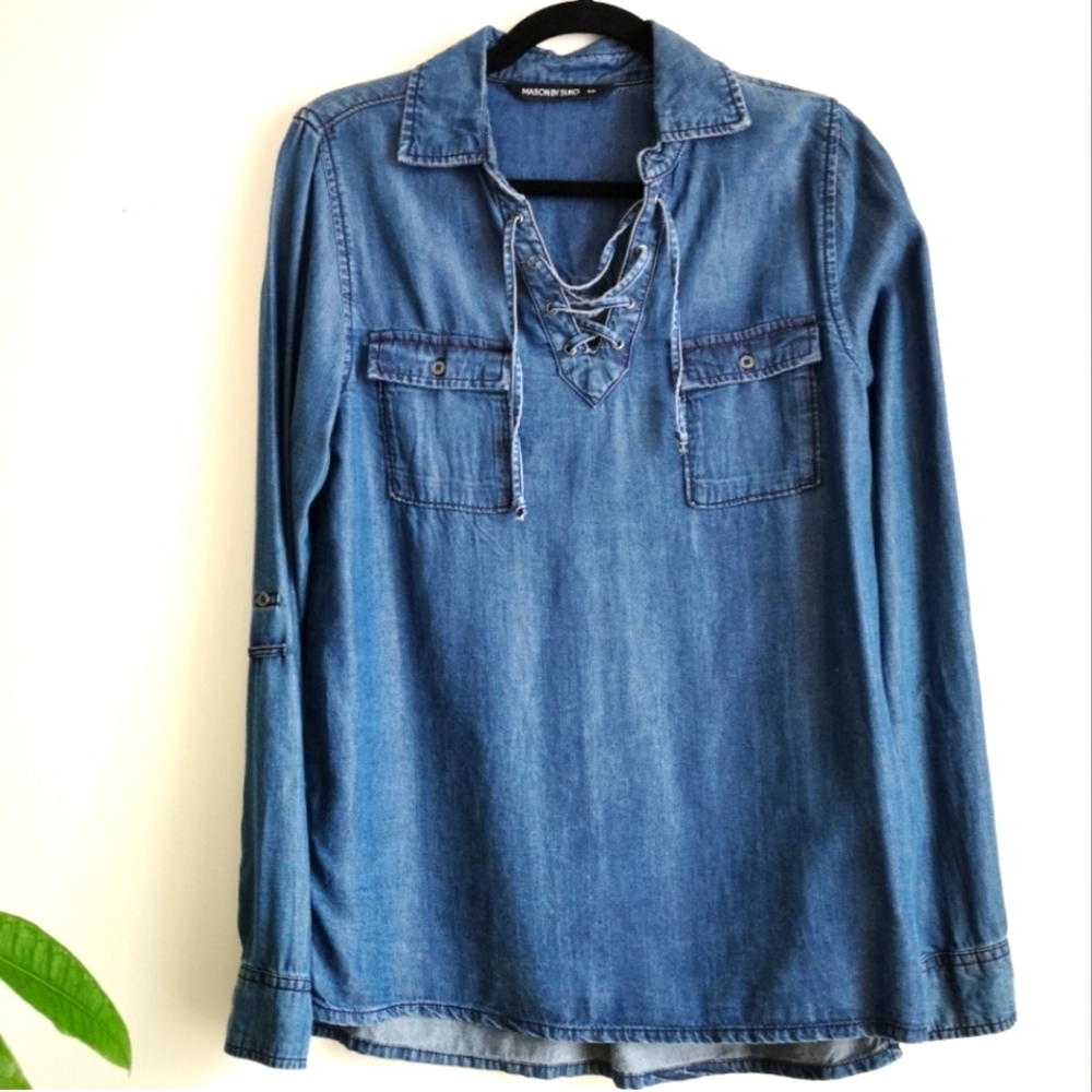Lace Up Denim Blouse